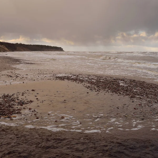 Baltic Sea Shore Sunset Beach Sand Dunes Dramatic Sky Flowing — стоковое фото