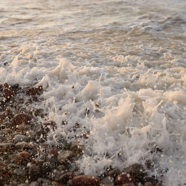 Sea Shore Sunset Close Pebbles Storm Waves Abstract Background Soft — Stock fotografie