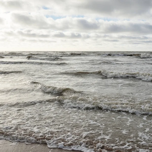 Baltic Sea Storm Dramatic Sky Glowing Clouds Soft Sunlight Waves — Stockfoto