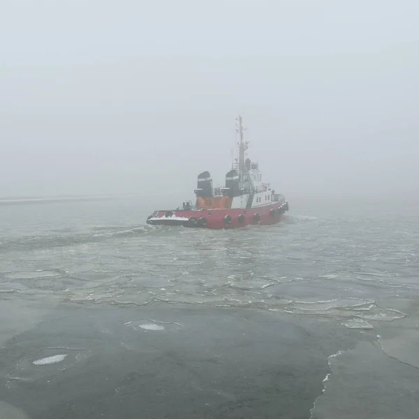 Remorqueur Dans Épais Brouillard Mer Baltique Paysage Marin Hiver Transport — Photo