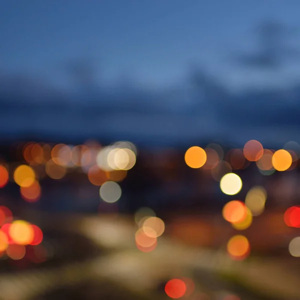 Illuminated City Street Night View Car Christmas Decorations Lights Blurred — Fotografia de Stock