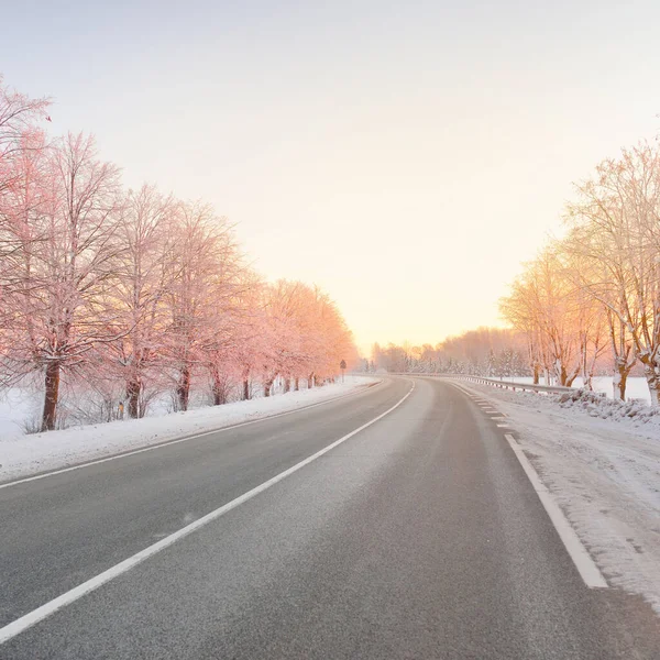고속도로 아스팔트 눈덮인 들판을 지역을 정류장 내린다 크리스마스 타이어 — 스톡 사진
