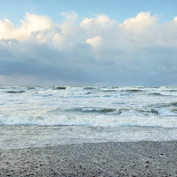 Baltic Sea Storm Dramatic Sky Glowing Clouds Soft Sunlight Waves — 스톡 사진