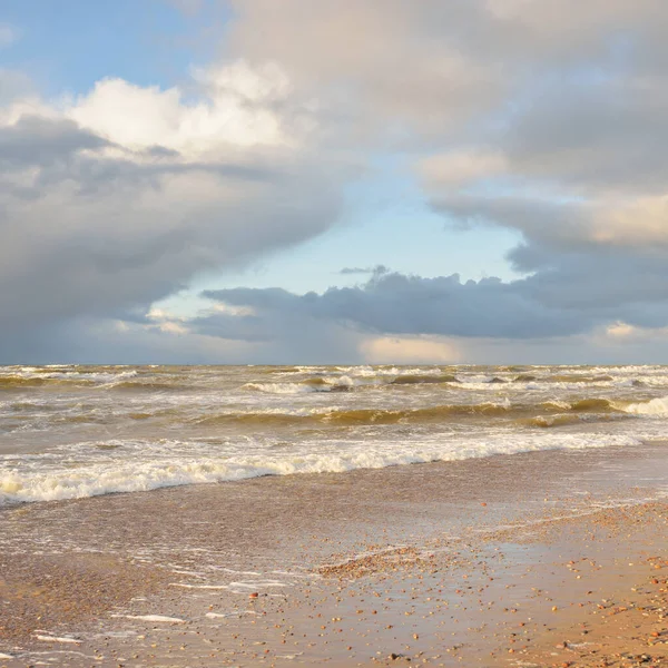 Baltic Sea Shore Sunset Beach Sand Dunes Dramatic Sky Flowing — Foto Stock