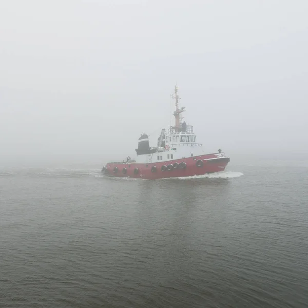 Tug Boat Thick Fog Baltic Sea Winter Seascape Freight Transportation — Stock Photo, Image