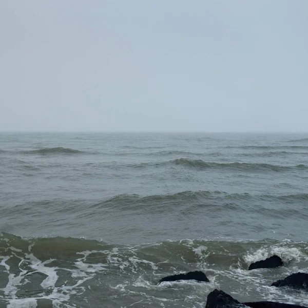 Baltic Sea Fog Waves Splashing Water Storm Natural Textures Picturesque — Zdjęcie stockowe