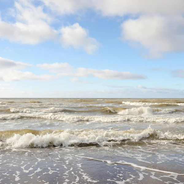 Baltic Sea Storm Dramatic Sky Glowing Clouds Soft Sunlight Waves — Photo