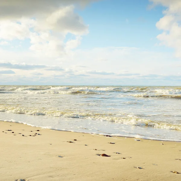 Panoramic View Baltic Sea Sandy Shore Sand Dunes Clear Sky — Fotografia de Stock