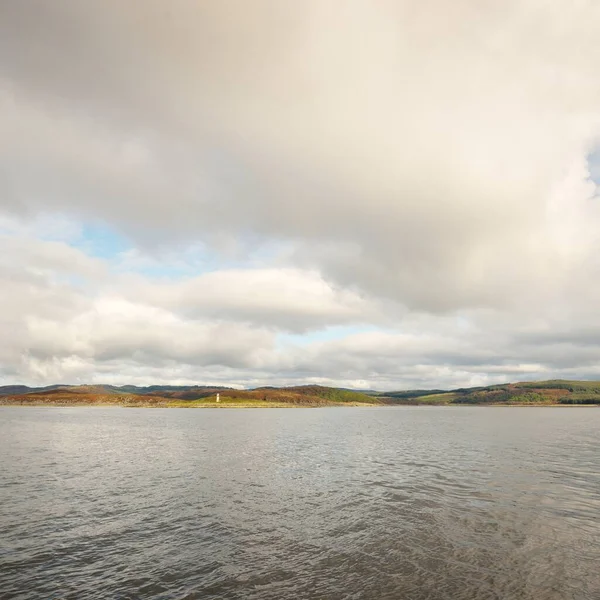 Dramatic Sky Rocky Shores Hills Valleys Rothesay Scotland Panoramic View — Foto Stock