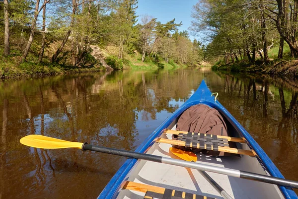 Canoe Riding Irbe River Kurzeme Latvia Forest Mighty Trees Reflections — Stock Photo, Image