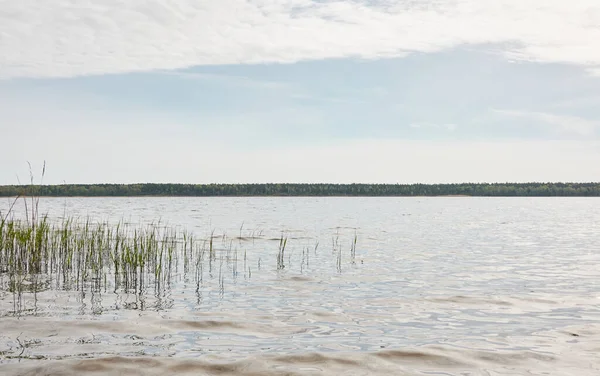 Isla Lago Forestal Río Reflejos Agua Cielo Azul Nubes Brillantes —  Fotos de Stock