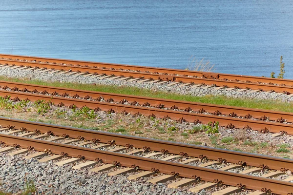 Railroad Blue Water Background Concept Urban Landscape Freight Transportation Global — Stock Photo, Image