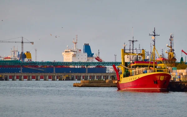 Grande Carico Navi Cisterna Nel Terminal Del Porto Carico Gru — Foto Stock