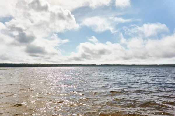 Vue Panoramique Depuis Rivage Lac Forestier Cristallin Rivière Paysage Idyllique — Photo