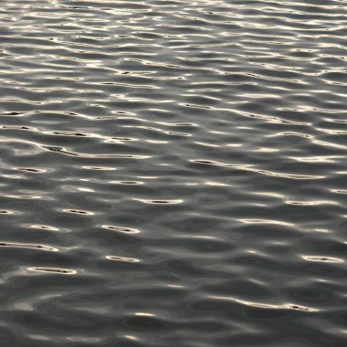 Su yüzeyi dokusu. Yumuşak gün batımı ışığı, suya yansıyan yansımalar. Doğa, çevre, deniz, okyanus, nehir, göl temaları