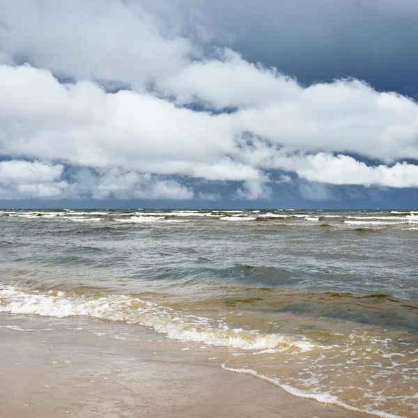 Baltic Sea Storm Dark Blue Sky Dramatic Glowing Clouds Seascape — Stockfoto