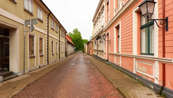 Empty Street Ventspils Old Town Latvia Historic Traditional Architecture Summer Stock Image