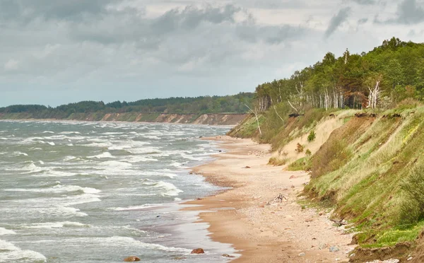 Costa Mar Báltico Dia Ensolarado Dunas Areia Relva Dunas Vista — Fotografia de Stock