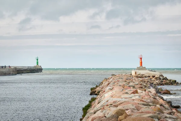 Ostseestrand Dünen Strand Dramatischer Himmel Glühende Wolken Promenade Zum Leuchtturm — Stockfoto