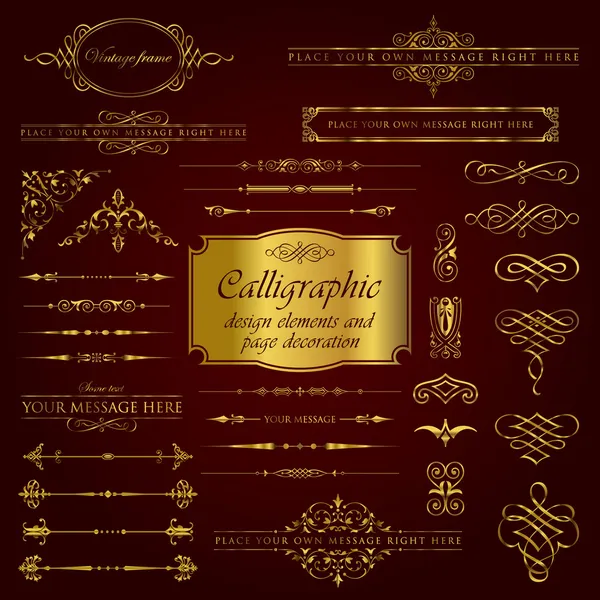 Golden calligraphic design elements and page decoration set 1 — Stock Vector