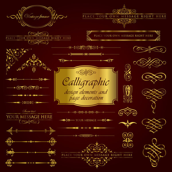 Golden calligraphic design elements and page decoration set 1