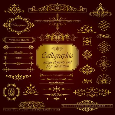 Golden calligraphic design elements and page decoration set 3