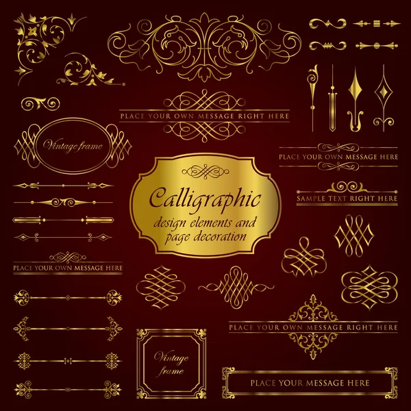 Golden calligraphic design elements and page decoration set 2 — Stock Vector