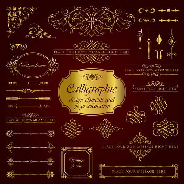 Golden calligraphic design elements and page decoration set 2