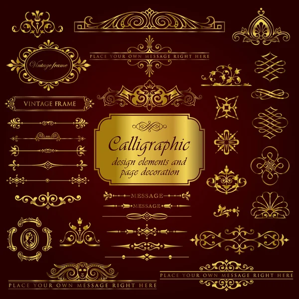 3 sayfa süsleme ve altın kaligrafi tasarım öğeleri kümesi