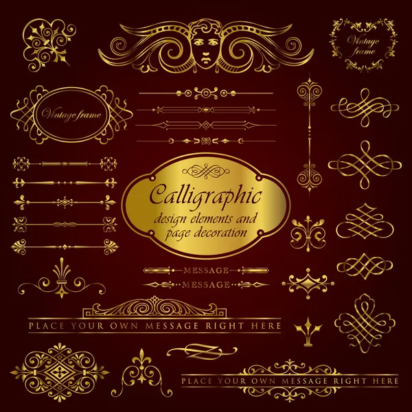 4 sayfa süsleme ve altın kaligrafi tasarım öğeleri ayarlama