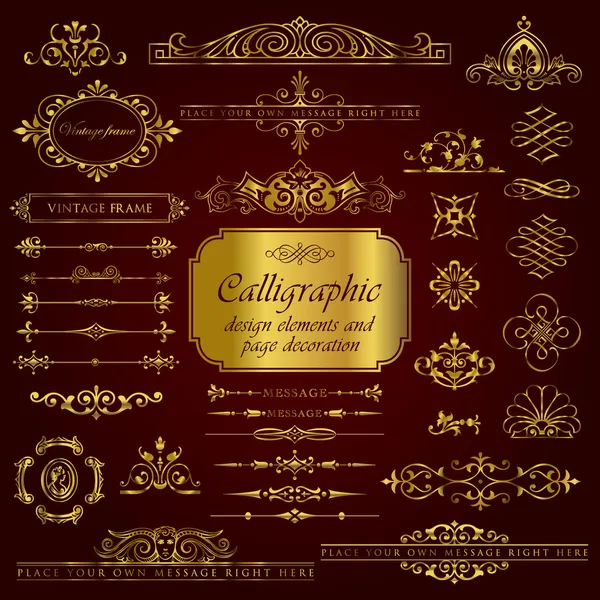 Gouden kalligrafische ontwerpelementen en pagina decoratie set 3 Stockillustratie