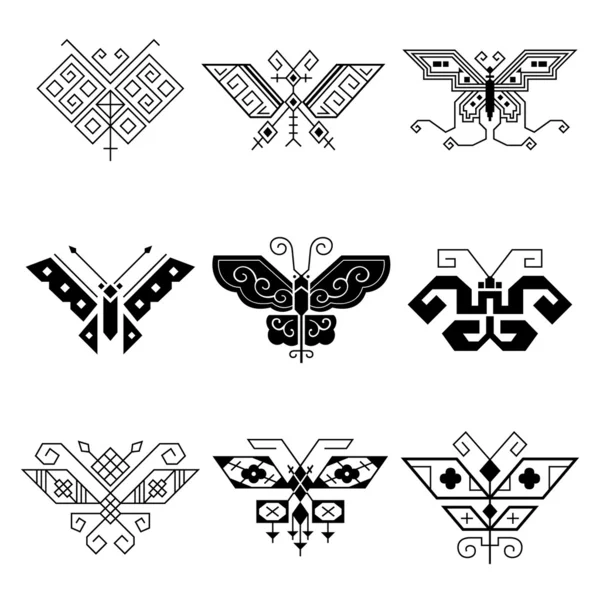 Fekete pillangók elszigetelt fehér - set 1 — Stock Vector