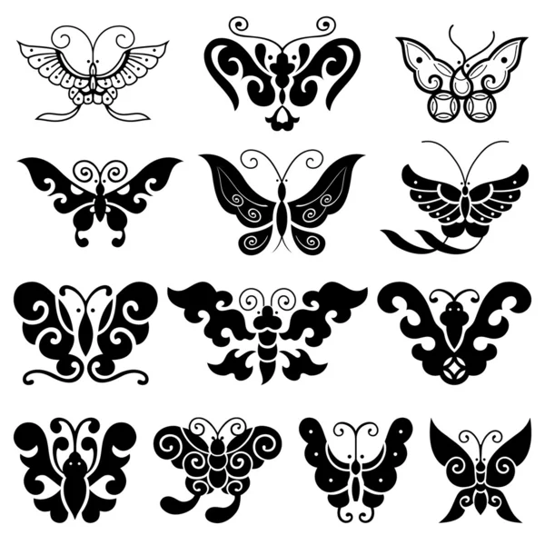 Mariposas negras aisladas en blanco - set 2 — Vector de stock