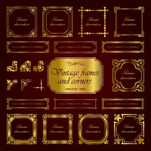 Golden vintage frames and corners - set 1 — Stock Vector