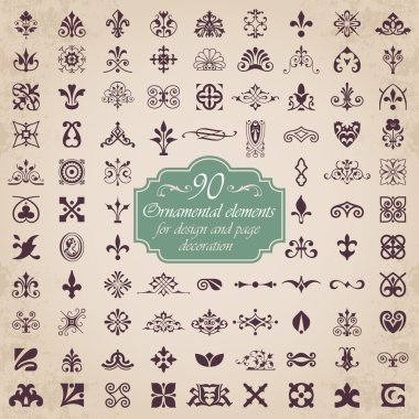 90 Ornamental elements for design and page decoration clipart