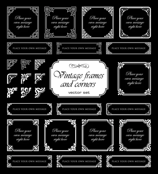 Vintage frames and corners isolated on black background - set 2 — Stock Vector