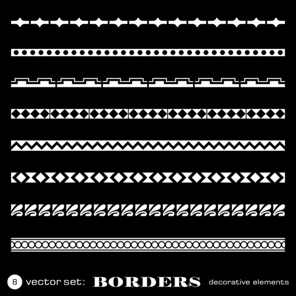 Decorative borders isolated on black background - set 8 Stock Vector