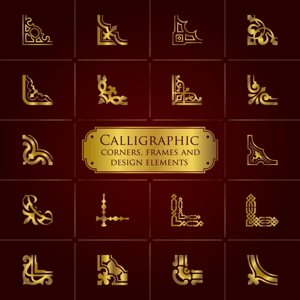 Kaligrafi köşeleri, çerçeveleri ve tasarım öğeleri altın - 1 set
