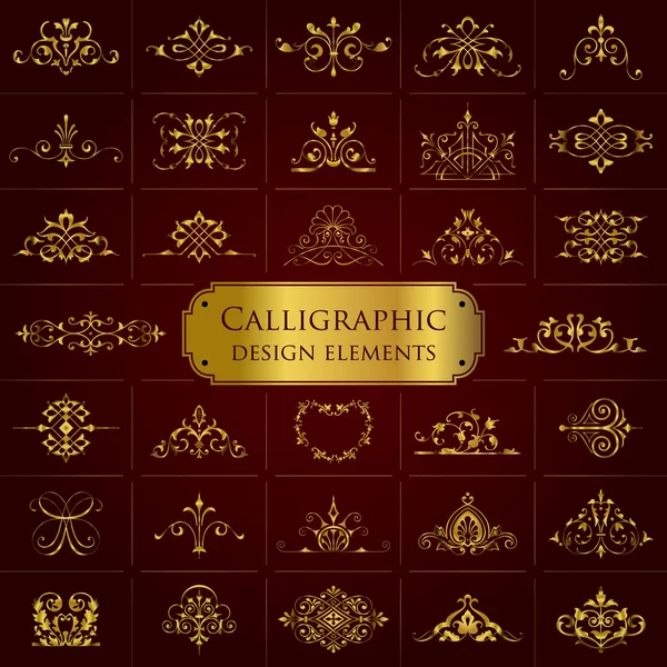 Calligraphic design elements in gold - set 1 — Stock Vector