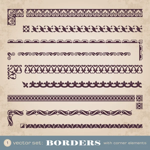 Borders with corner elements - set 1 — Stock Vector