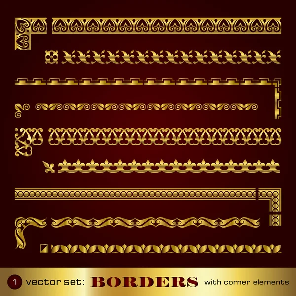 Fronteiras com elementos de canto em ouro - conjunto 1 — Vetor de Stock