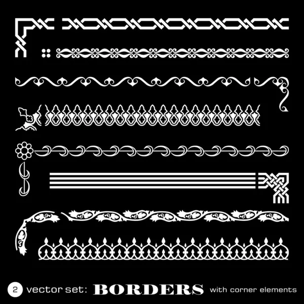 Borders with corner elements isolated on black background - set 2 — Stock Vector