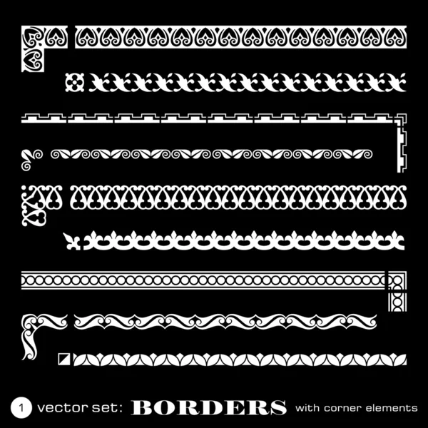 Borders with corner elements isolated on black background - set 1 Royalty Free Stock Illustrations
