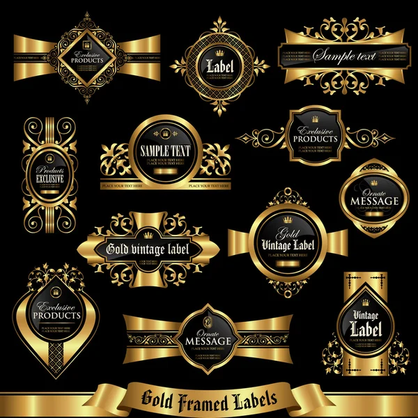 Conjunto de etiquetas enmarcadas en oro 7 — Vector de stock