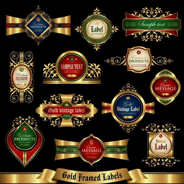 Gold gerahmte Etiketten Set 8 — Stockvektor