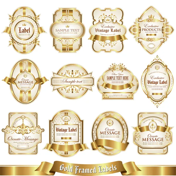 Set de etiquetas enmarcadas en oro blanco 5 — Archivo Imágenes Vectoriales