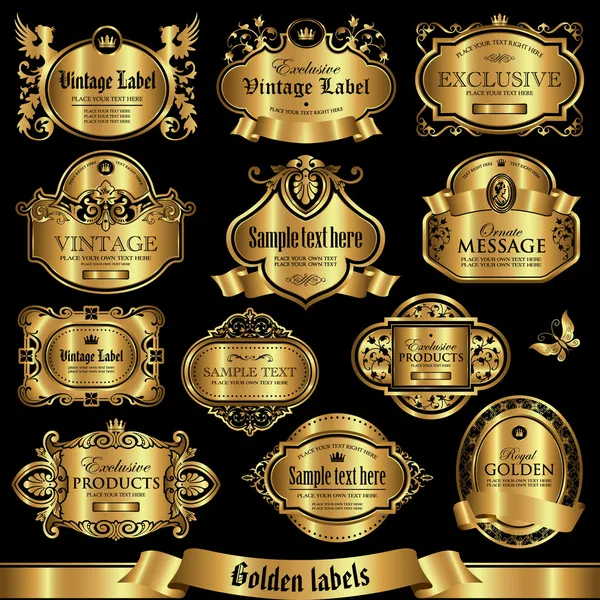 Gouden etiketten set 1 Rechtenvrije Stockillustraties