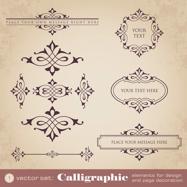 Calligraphic elements for design and page decoration - set 1 — Stock Vector