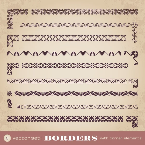 Grenzen mit Eckelementen - Set 3 — Stockvektor