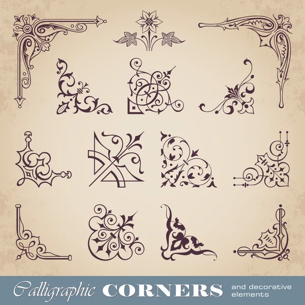 Angoli calligrafici ed elementi decorativi — Vettoriale Stock